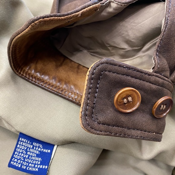 McKenzie Tribe Leather Bomber Jacket Brown Tan Men’s L Hidden Hood Zip Up - Picture 9 of 16